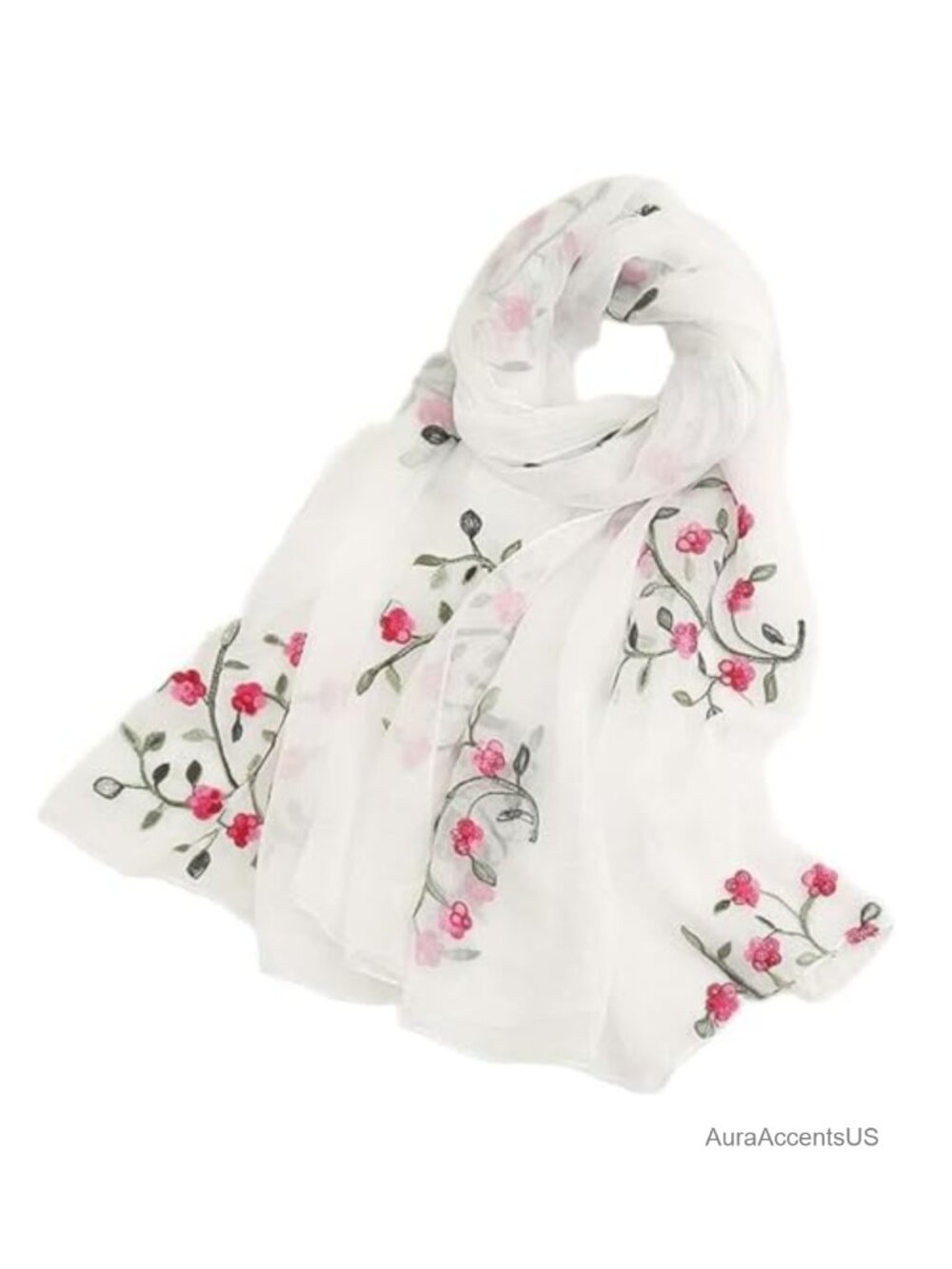 Chiffon Embroidered Floral Scarf Wrap Shawl Lightweight Summer Fall